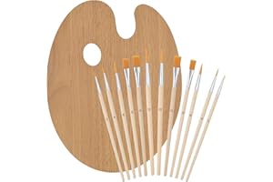 ORENGE 13Pcs Tavolozza di Vernice con Pennello in Nylon Ovale Tavolozza Pittura in Legno per Dipingere Tavolozza di Colori con Foro per Pollice per Bambini Principianti Pittura a Olio ad Acquerello, 23x30cm