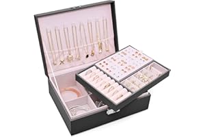 Sciphylia Porta Gioielli Donna 2 Strati Grande Portagioie Donna con Vassoio Rimovibile Impermeabile Pelle Pu Portagioie da Viaggio con Serratura Ragazza per Anelli Orecchini Collane Bracciali, Nero