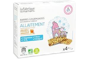 Allaitement - Barre Énergétique Bio pour l'allaitement - Booste la lactation - DHA, Magnesium, Fibres - Miel Amande/Pack de 4 barres - La Fabrique des Mamans