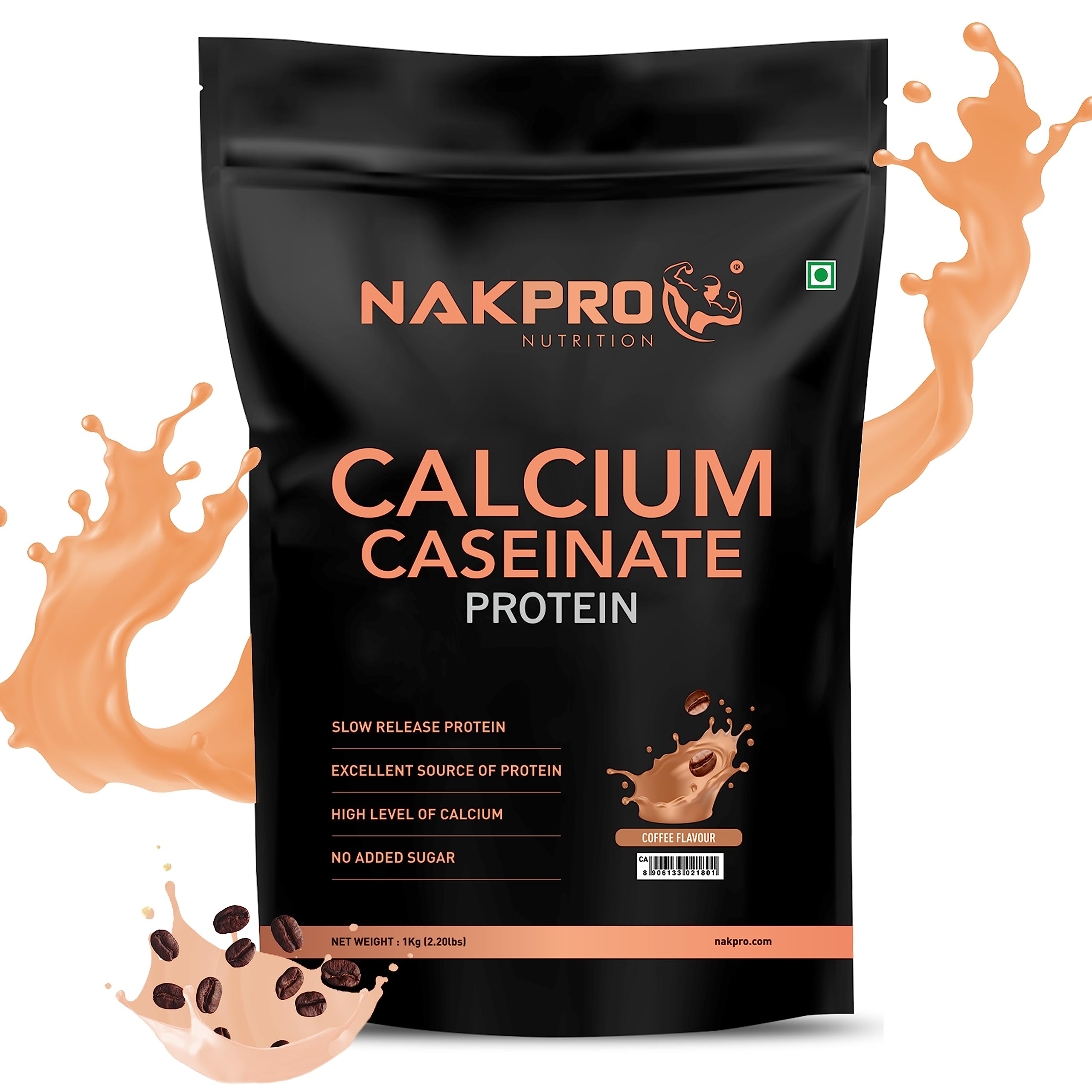 NAKPRO Calcium Caseinate | 26.81g Protein, 5.12g BCAA | Helps in Muscle Recovery | Slow Absorbing, Slow Digesting, Low Carbs 