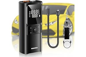 Elektryczna pompa powietrza Rocoren, Przenośny mini 150PSI, Ładowarka USB z 17-cylindrowym silnikiem DC wykonanym z czystej miedzi, funkcja pamięci, funkcja Powerbank, automatyczne wyłączanie