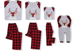 SANMIO Christmas Family Pajama Sets Matching Sleeve Blouse + Plaid Long Pants Nightwear Festival Outfits for Dad Mom Kids Girls Boys Baby