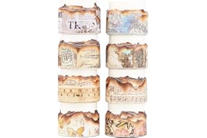 LGEGE Washi Tape Set de 8 rollos, 25mm de ancho, Manuscrito, Sellos Marinos, Carta, Planta, Mariposa, Cinta adhesiva antigua para Scrapbook,Bullet Journal(3m)