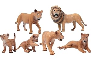 JOKFEICE FLORMOON Lion Toy 6pcs Realistic Wild Animal Figures - Plastic Animal Learning Educational Bath Toys - Birthday Cupcake Topper Party Favors Gift For Kids Toddlers