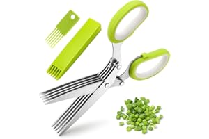 FANSEZQ Dreiteilige Küchen-Kräuterschere aus Edelstahl, 5-Klingen-Mehrzweck-Kräuterschere, Abdeckung mit Reinigungskamm und Ritzmesser, Multifunktions-Küchenschere