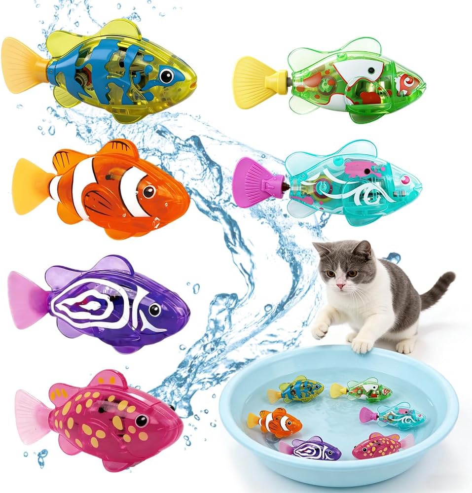 NAVESO Robo Fish, 6 Pieza Peces Artificiales Movimiento, Peces Eléctricos Luminosos para Bañera para Niños y Gatos, Piscina y Bañera, Se Mueve al Entrar en Contacto con el Agua