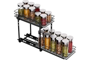 MAYZOLOP Porta Spezie Per Cucina, Nero Portaspezie Salvaspazio, Portaspezie Regolabili in Altezza Per L'interno Degli Armadietti, Organizzatore Per Armadietti Estraibili, P26.4*L12.6*H23.3cm