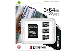 KINGSTON TECHNOLOGY Kingston Canvas Select Plus Carte MIcro SD SDCS2/64GB-3P1A Class 10 (3x cards,SD Adaptateur inclus)