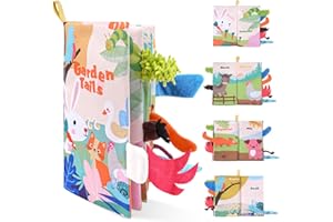 Vicloon Miękkie książki dla niemowląt, ręczniki do kąpieli, ciche książki dla małych dzieci w wieku 0-3 lat, zwierzęta 3D, zmarszczki, sensoryczna książka dotykowa i dotykowa (ogony ogrodowe)