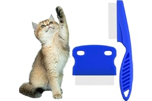 MELGO 2 Pcs Cat Combs, Flea Comb for Cats, Dogs,Lice Tear Stain Remover Combs Fine Tooth Grooming Removal Tool (Blue 2Pcs)