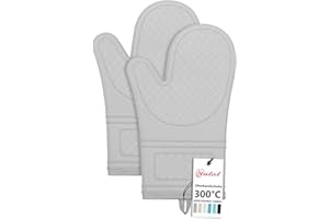 Yutat® Ofenhandschuhe 2er Set - Topfhandschuhe Hitzebeständig bis 300°C, Anti-Rutsch, LFGB-Zertifizierte Ofenhandschuhe Silikon, Perfekt für die Küche, zum Grillen, Kochen und Backen, Grau