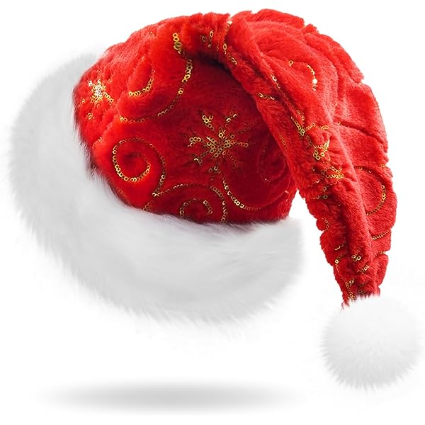 Weihnachtsmütze Nikolausmütze Für Erwachsene | Rot Mit Goldenen Pailletten & Plüschkrempe | 31x50 Cm Warm & Festlich