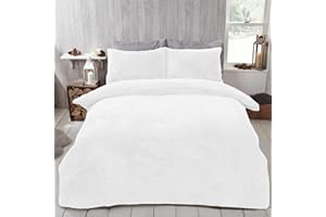 Brentfords Set copripiumino king size, in pile orsetto, colore bianco, biancheria da letto invernale per letto king size, super morbido, per letto king size, biancheria da letto termica con federe