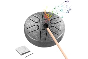 IXYHKB Mini Steel Tongue Drum, Tamburo in Acciaio 3 Pollici 6 Note Strumento Musicale Tamburo per lingua Tamburello con Mazze, Steel Tongue Drum per Bambini Principianti (Grigio)