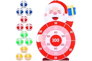 LOMIMOS Jeu de Fléchettes de Noël, Jeux de Fête Intérieurs et Extérieurs Décoration de Noël Cible de fléchettes avec 12 Balles 1 Crochets Collantes Décoration de Noël Cadeau