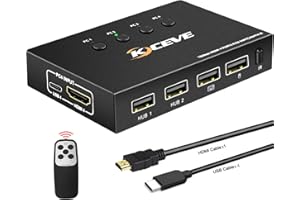KVM 4-portowy przełącznik 4K 60 Hz, MLEEDA USB i HDMI Switch do 4 komputerów do wspólnego korzystania z monitora UHD i 4 urządzeń USB, klawiatury, myszy, z pilotem zdalnego sterowania i 5 kablami