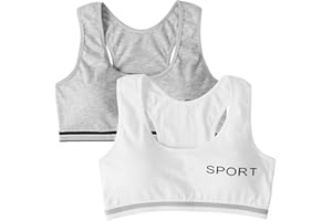 EDS Service Teen Girls Bra, 2 Pack Kids Crop Top Bra, Girls Training Bra with Removable Pad, Cotton Sports Vest for Age 8-14 Years