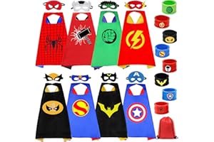 MOYKSRR Masque Capes Héros pour Enfants, Capes de Super-héros pour Enfants, Masque de Super Héros et Bracelet Pression, Cadeau Parfait pour un Anniversaire, Halloween pour Garçons et Filles