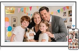Hesmor Cadre Photo numérique WLAN 15,6 Pouces Cadre Photo numérique FHD 1920 * 1080 IPS avec écran Tactile Cadre Photo électronique avec mémoire 32 Go, Rotation Automatique, Partage Facile