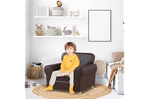 BABYLAND Big Kids Armchair,Upholstered PVC Baby Sofa Chair for Children 0-6 (Dark brown)