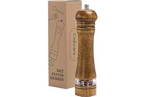 Mikinya Molinillo de sal y pimienta de madera con ventana acrílica, molinillo de pimienta de madera, mecanismo de molienda de cerámica ajustable, recargable para varias especias (22 cm, 1 paquete)