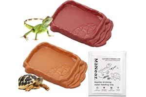 MaNeaz 2 Pezzi Ciotola Per Tartarughe Di Terra Abbeveratoio Per Tartarughe Teca Per Rettili Bacino Idrico Del Bacino Alimentare Reptile Per Tartarughe Geco Serpente（Marrone rossastro + giallo）