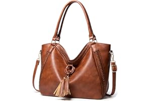 VINBAGGE Damen Handtasche Leder Henkeltasche Top Griff Tasche Vintage Weiches Umhängetasche Schultertasche für Frauen Arbeit Schule Shopper Reise - Braun