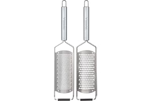 Winzbacher® Set di 2 grattugia in acciaio inox, grattugia per parmigiano, grattugia per limone, noce moscata, grattugia zenzero, zester | lama affilata | con spazzola Schtz e pulizia