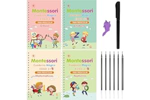 Larcenciel Cuadernos Reutilizables Caligrafia Español, 4 Libros + 1 Bolígrafo + 5 Recambio, Magic Book para Aprender a Escribir Leer de Niños 3 4 5 Años (13×19cm)