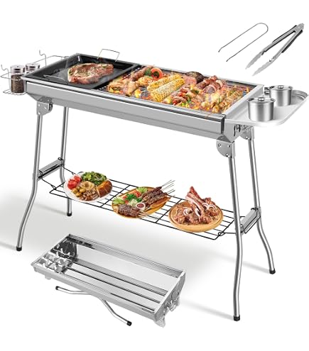 Barbecue Charbon Acier Inox Barbecue Charbon De Bois LEADZM Pliable - Acier Inoxydable, 70x31x71cm Pour Camping Et Jardin Barbecue Extérieur
