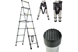 DICN Escaleras telescópicas Multiusos de Aluminio 1.4+1.7m Capacidad 330 LB DIY Plegable Extensible Constructor Loft escaleras de extensión peldaños portátil