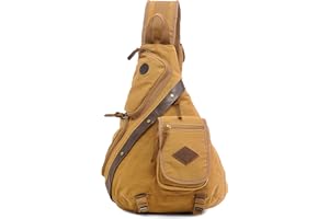 VARLIVOO Bolsos de Hombro para Hombre Sling Bag Bolsos Cruzados Bandolera Bolsa de Pecho Crossbody Bolsa Senderismo Viajes Cámping Ciclismo Montañismo Lona Sling Backpack Caqui