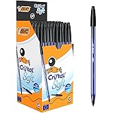 BIC Cristal Soft T&uuml;kenmez Kalem, Siyah, 50'li Kutu, 1.2 mm Orta Kalınlıkta U&ccedil;, Şeffaf G&ouml;vde, Delikli Kapak