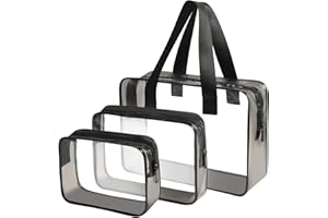 Borse da Viaggio Impermeabili Trasparenti, 3 sacchetti trasparenti da toeletta, LUZWAY Trousse Trasparente, Viaggio per Cosmetici, Kit da Aereo per Liquidi, Set da viaggio PVC(3pcs-set-N)