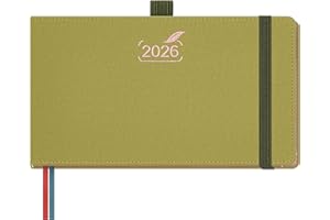 BEZEND Agenda 2026 Semana Vista Pequeña 16,7 x 9,4 cm - Agenda Semanal de Bolsillo, Formato Horizontal con Horario Vertical, Borde de Oro Rosa, Tapa Dura en Cuero PU, Mostaza