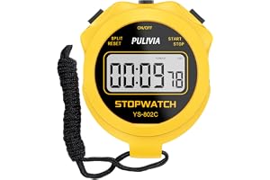 Sportstoppur med tyst knapp och på/av, utan klocka eller kalender för enkel användning, PULIVIA digital stoppur för barn, tränare, träning och löpning