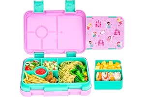 QCQHDU Children's Lunch Box with 6 Compartments - Lunch Box with Dividers, Bento Box for School, Nursery, Outdoor, Leak-Proof, Dishwasher Safe, BPA-Free (Pale Pink)