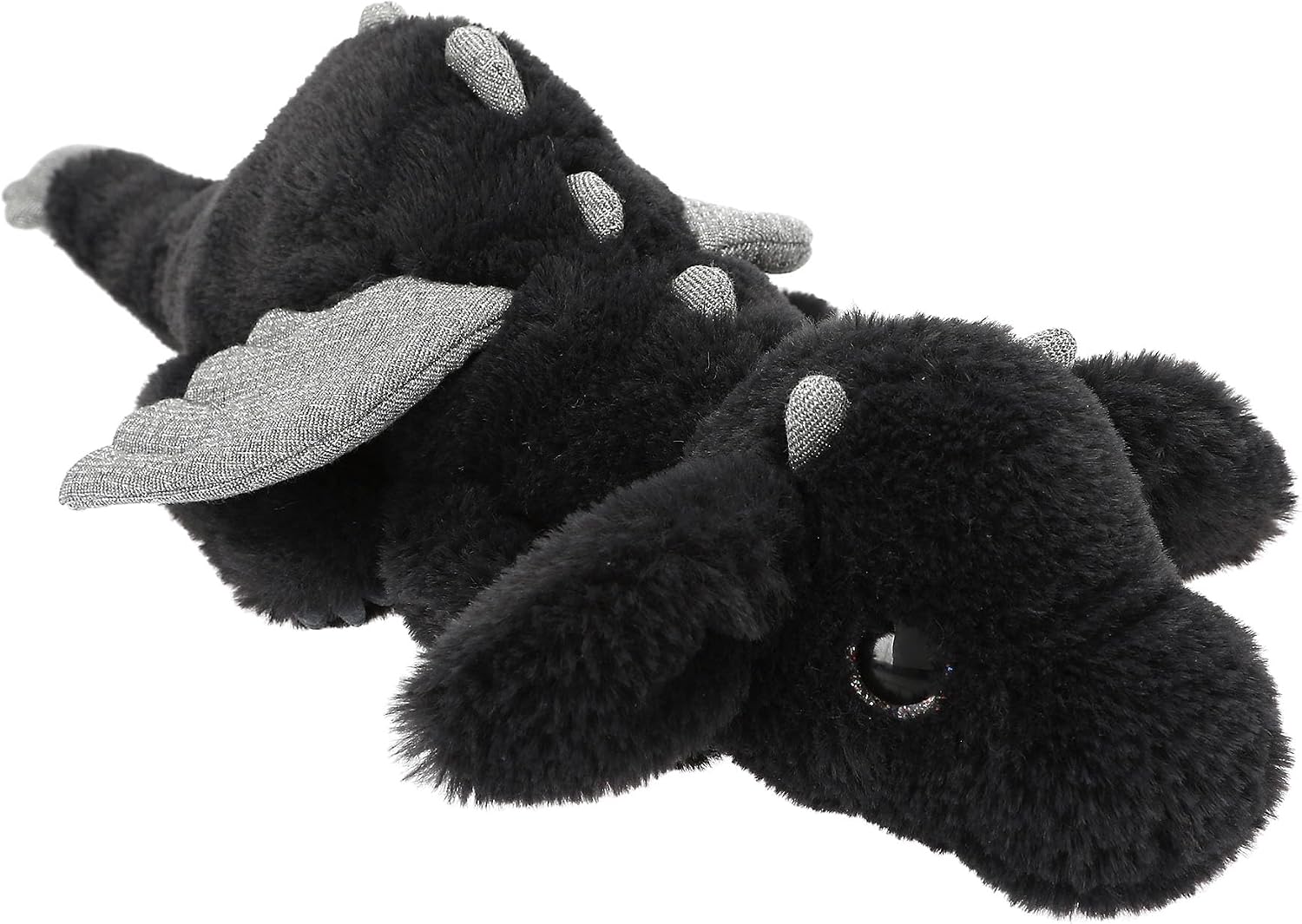 Depesche 14182 Snukis: Peluche dragón en Negro y Plateado, con Pelaje Suave y Ojos Plateados Brillantes, Peluche de Aprox. 50 cm.