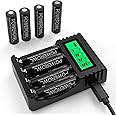 POWEROWL AA Rechargeable Batteries with Charger, 8 Pcs AA Rechargeable Batteries 2800mAh Ni-MH Double A Batteries with Smart 4 Bay Battery Charger (USB Fast Charging, Independent Slot)