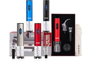 COAO Rosso Set regalo apribottiglie automatico,Attractive Wine Gift Set-Includes Battery Powered Automatic Bottle Opener-wine Foil Cutter-Aerator-Pourer-Stopper-Protective bag