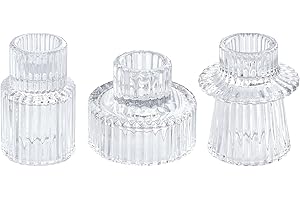 HofferRuffer Candle Holders Set of 3,Glass Votive Tealight Holders for Taper/Pillar/Tealight Candles,Candlesticks for Table Centerpiece, Wedding,Birthday,Gifts（Clear）