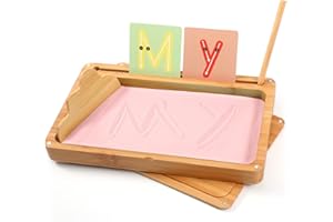ATMINI Montessori Sandtablet Early Training Letters and Signs Toy Wooden Montessori Sand Table Learning Toy for Early Motor Development in Children (Pink)