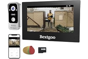 Bextgoo Videoportero WiFi, 2K Telefonillo Portero Automatico con Camara, 7'' Monitor Táctil Color con Tarjeta 64G, Videoportero 2 Hilos, 170° Visión, Detección Movimiento, Audio Bidireccional, IP66