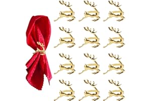 Noviatrix 12 Pezzi Portatovaglioli Natalizi, Renna Anelli Tovaglioli Natale, Decorazione da Tavola Ferma Tovaglioli Natalizi per Feste Natalizie, Ringraziamento, Ricevimenti di Nozze (Oro)
