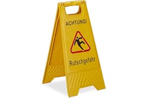 ‎RELAXDAYS Relaxdays 10025044 Achtung Rutschgefahr Aufsteller, klappbar, Warnschild vor Glätte, beidseitig beschriftet, Hinweisschild, gelb, 1 Stück
