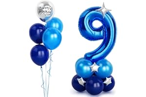 BALLOON DANCE 40 Inch Blue Number 9 Balloon With Happy Birthday Metallic Balloons and Star - Self Inflating Helium Foil for Boys Mens Birthday Party Decorations Anniversary