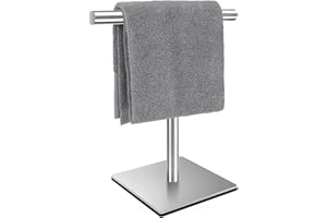 MUTCLORD Square T-Shape Hand Towel Holder - Standing Hand Towel Rack for Bathroom or Kitchen Countertops, with SUS304 Stainless Steel Brushed Finish,Minimalist Style
