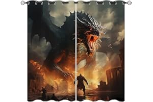 ZZTBQ Dragons Blickdichte Vorhänge Dragon Vorhänge Ösen Gardinen Drach, 3D Drache, Drachen 280x245cm Für Jungen Mädchen Kinder Schlafzimmer