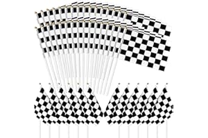 LZMDISU 60PCS Checkered Flag, Premium Black and White Polyester Flags, Hand Held Stick Flags with Plastic Sticks for Raceing, Race Car Party, Sport Events