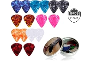 Kafeiya Guitar Picks 16pcs,Guitar Plectrums Celluloid Pick,for Electric,Acoustic,or Bass Guitar,0.46 0.71 0.96 1.2mm